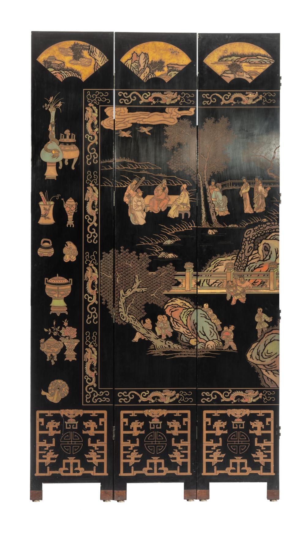 Appraisal: Monumental Chinese Carved and Painted Lacquer Twelve Panel Screen th