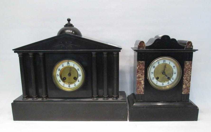 Appraisal: TWO MARBLE CASE MANTEL CLOCKS the first by Junghans having