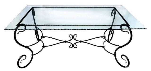 Appraisal: Glass-top wrought iron coffee table th c having rectangular glass