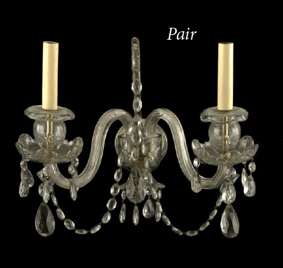 Appraisal: Pair of Georgian-Style Prism-Hung Cut Glass Two-Arm Sconces late th