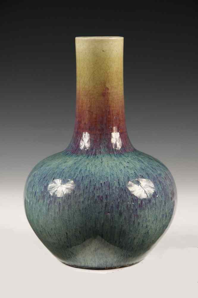 Appraisal: CHINESE FLAMBE VASE - Chinese Flambe Glazed Bottle Vase Qianlong