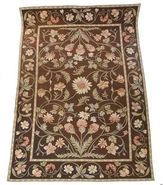 Appraisal: LARGE HOOKED RUG Floral pattern in rose and green on