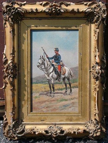 Appraisal: SOLDIER ON HORSEBACK OIL C AFTER DETAILLE Portrait of French