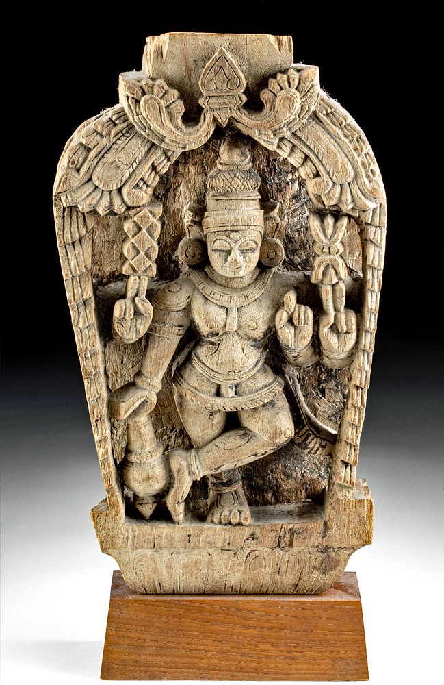 Appraisal: th C Indian Wood Panel of Vishnu w Torana Arch