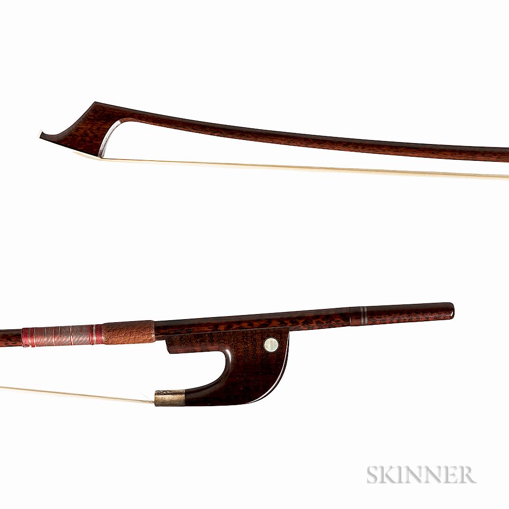 Appraisal: Silver-mounted Contrabass Bow Silver-mounted Contrabass Bow the round stick stamped