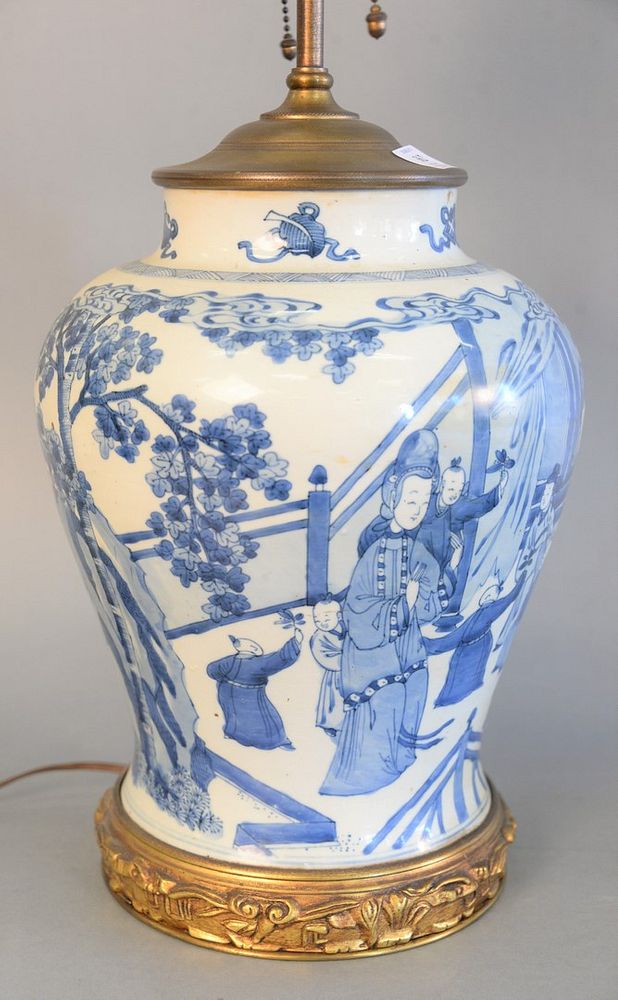 Appraisal: Chinese blue and white porcelain vase having painted interior scene