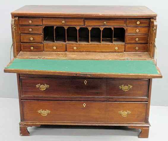 Appraisal: Georgian inlaid mahogany butler's desk c with fold-down writing surface