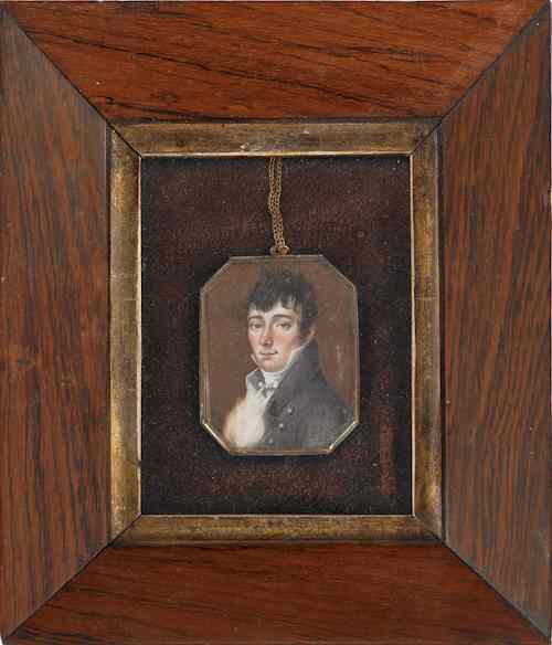 Appraisal: Miniature watercolor on ivory portrait early th c of a