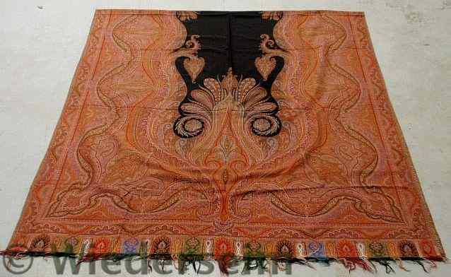 Appraisal: Early paisley homespun tablecloth with a black center x