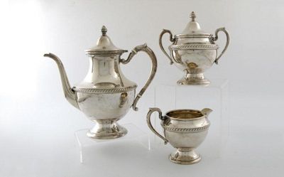 Appraisal: A three piece sterling silver coffee set probably American circular