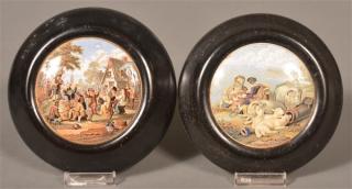 Appraisal: Two English Transfer Decorated China Pot Lids Two English th