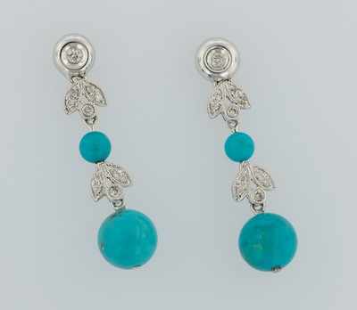 Appraisal: A Pair of Turquoise and Diamond Pendant Earrings k white