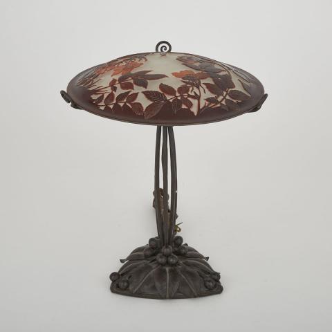 Appraisal: Gall Cameo Glass and Wrought Metal Desk Lamp early th