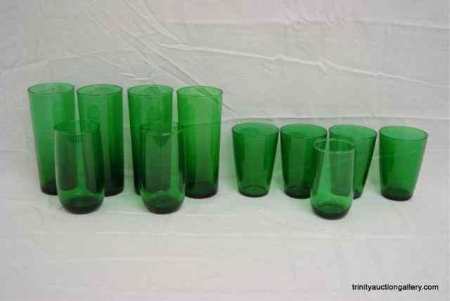 Appraisal: Vintage Forest Green Plain TumblersProduced by Anchor Hocking Glass Company