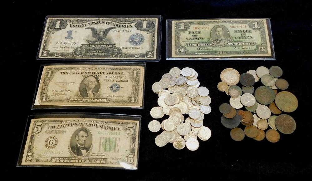 Appraisal: COINS Misc lot including US Paper money Black Eagle Silver