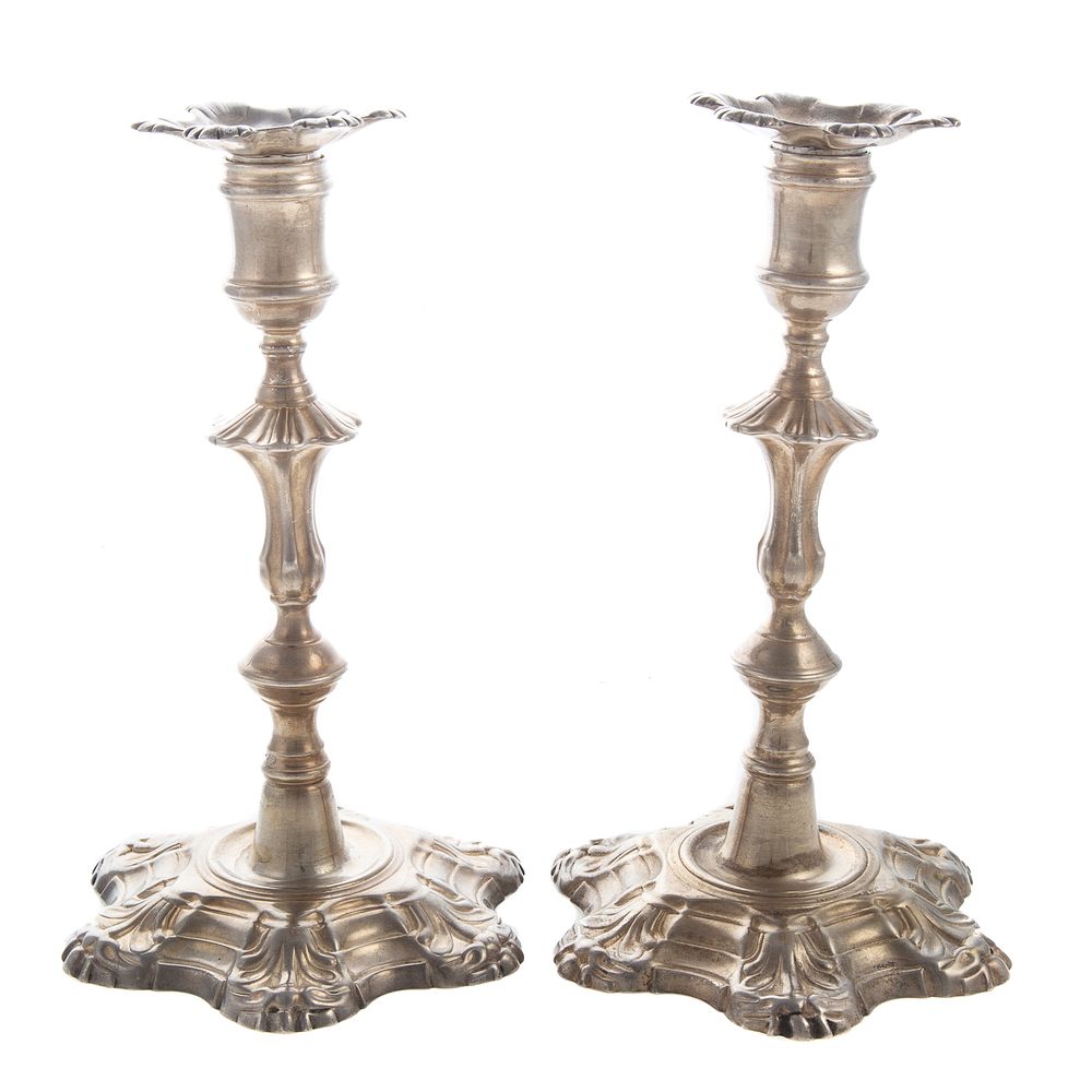 Appraisal: Pair George II Silver Candlesticks David Hennell I London shaped