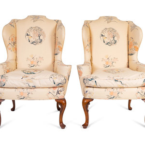 Appraisal: A Pair of Queen Anne Style Wing Chairs TH CENTURY