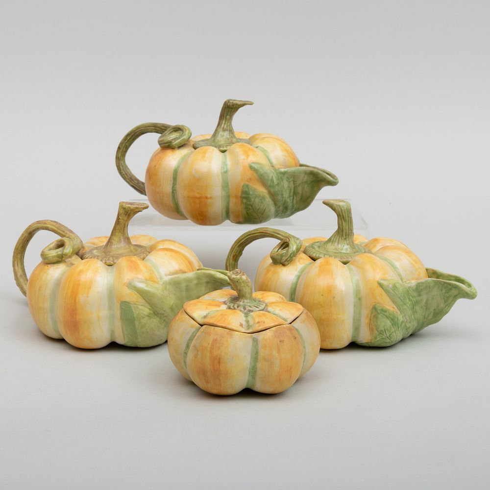 Appraisal: Three Italian Pottery Melon Form Teapots and a Sugar Bowl