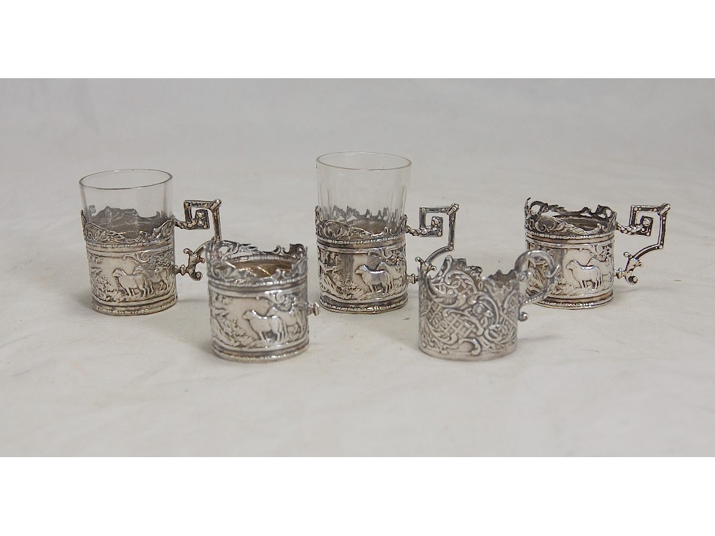 Appraisal: Five silver schnapps glasses approx ozs