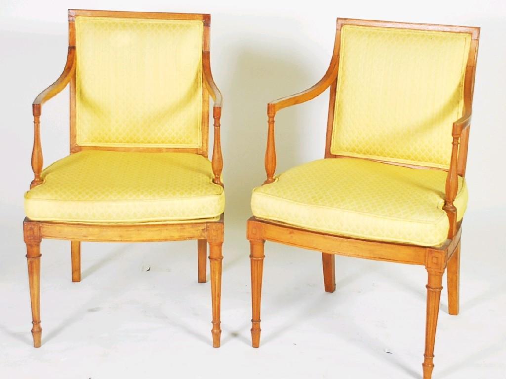 Appraisal: SET OF FOUR LOUIS XVI STYLE FRENCH BEECH FAUTEUILS the