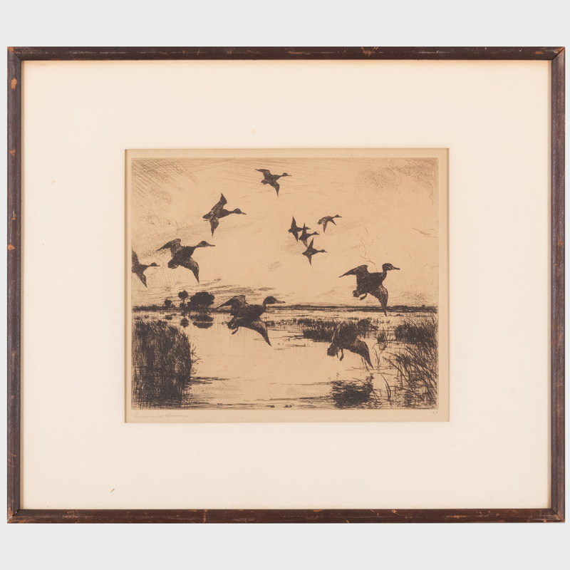 Appraisal: Frank W Benson - Marshes at Evening Etching in black