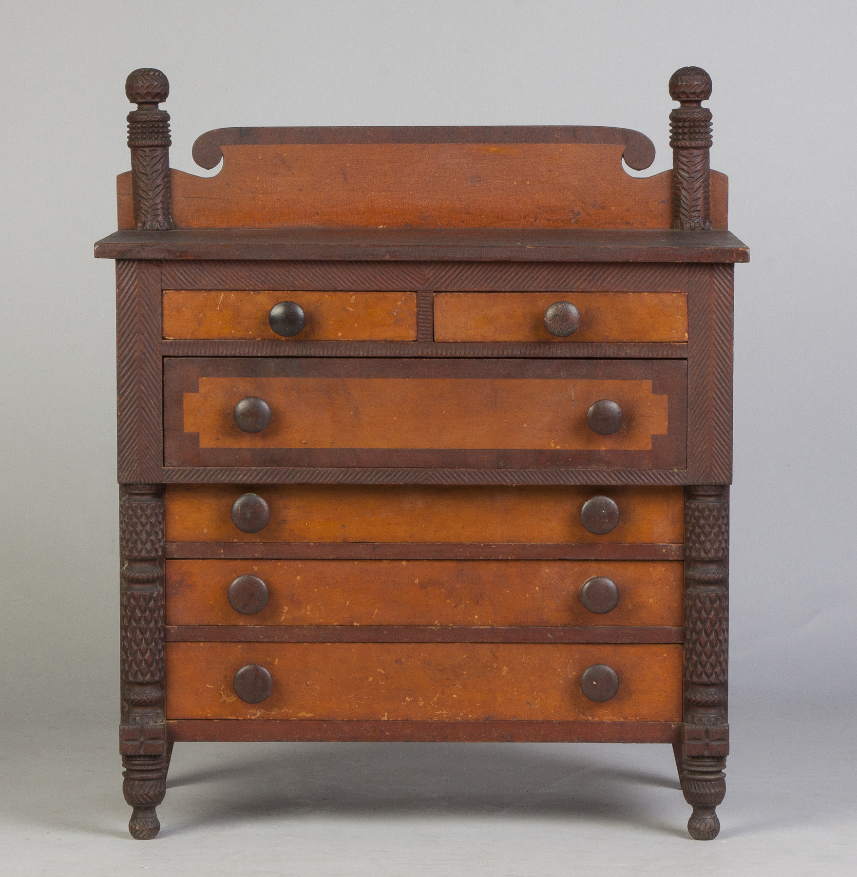 Appraisal: Diminutive Child's Chest Early th cent Cherry with bird's eye