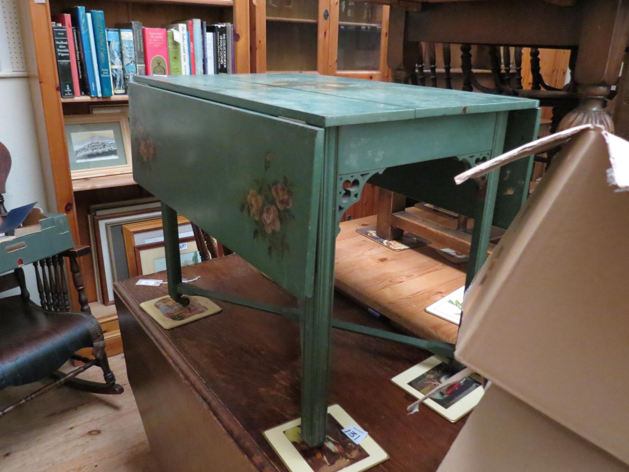 Appraisal: A Chippendale-style green-painted mahogany Pembroke table on moulded square legs