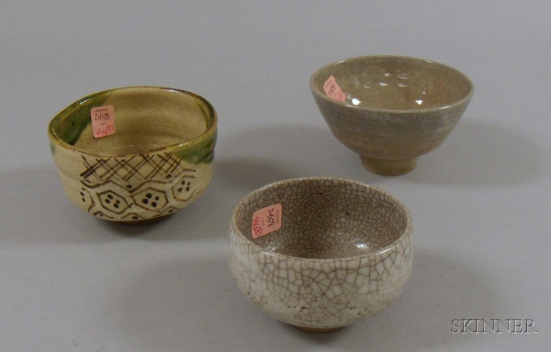 Appraisal: Three Asian Ceramic Tea Ceremony Bowls in gray or brown