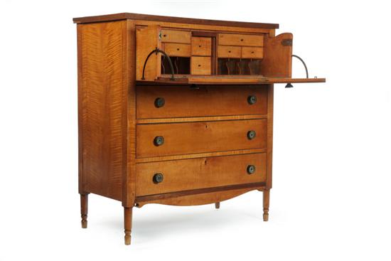 Appraisal: SHERATON BUTLER'S DESK American th century curly maple Turned legs