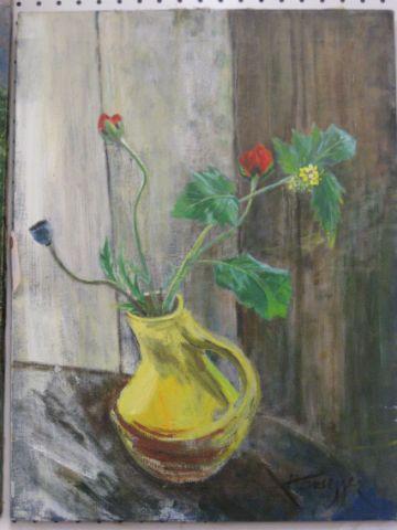 Appraisal: J Hansegger Oil Still Life listed artist x unframed