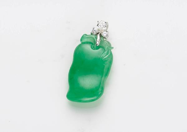 Appraisal: A jadeite jade diamond and k white gold pendant