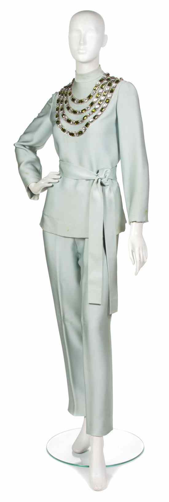 Appraisal: A Norman Norell Mint Green Evening Ensemble s consisting of