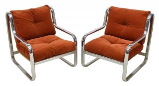 Appraisal: ITALIAN MODERN TUBULAR CHROME SLING ARMCHAIRS pair Sling armchair Italy