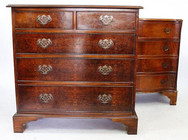 Appraisal: A TH CENTURY REPRODUCTION BURR WALNUT TWO OVER THREE DRAWER