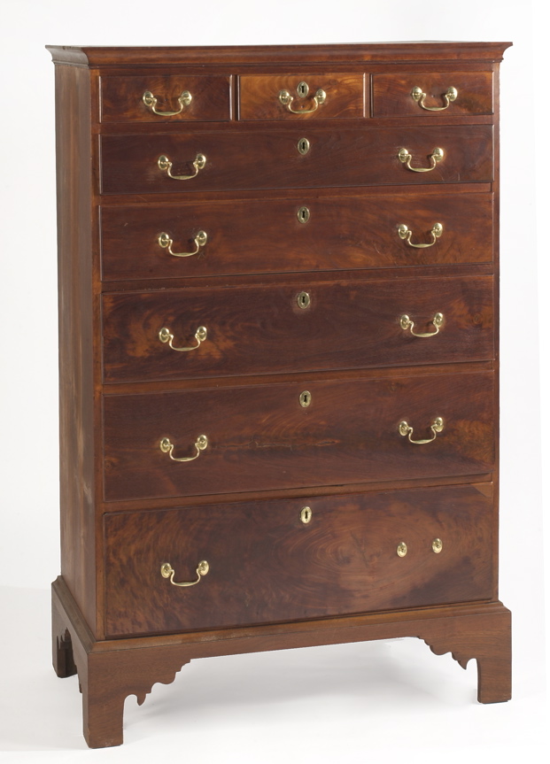 Appraisal: ANTIQUE AMERICAN CHIPPENDALE EIGHT-DRAWER TALL CHEST th CenturyIn walnut with