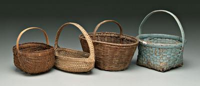 Appraisal: Four oak split baskets one heavy construction with old blue