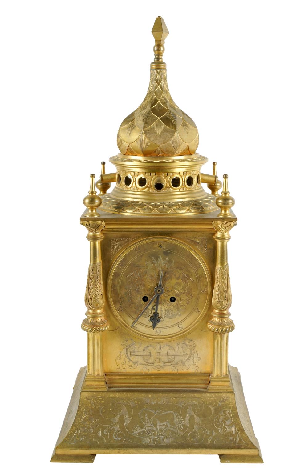 Appraisal: FRENCH GILT METAL MANTLE CLOCKthe movement stamped Planchon Palais Royal