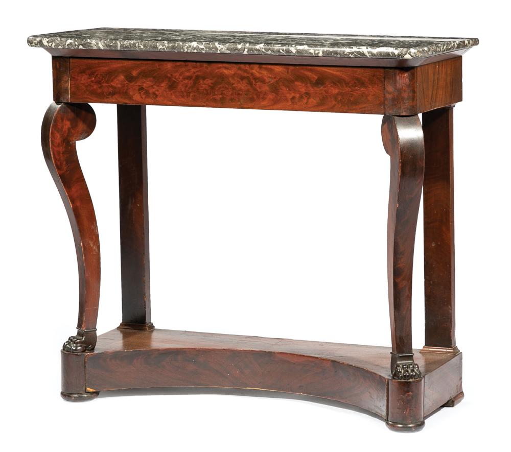 Appraisal: Restauration Carved Mahogany Pier Table early-to-mid th c shaped marble