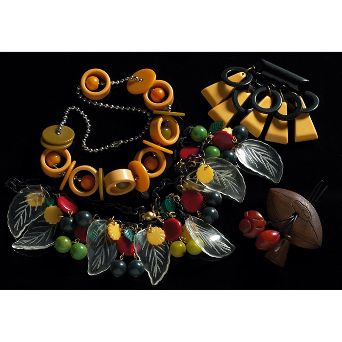 Appraisal: Bakelite necklace multi colored disks leaves and balls with clear