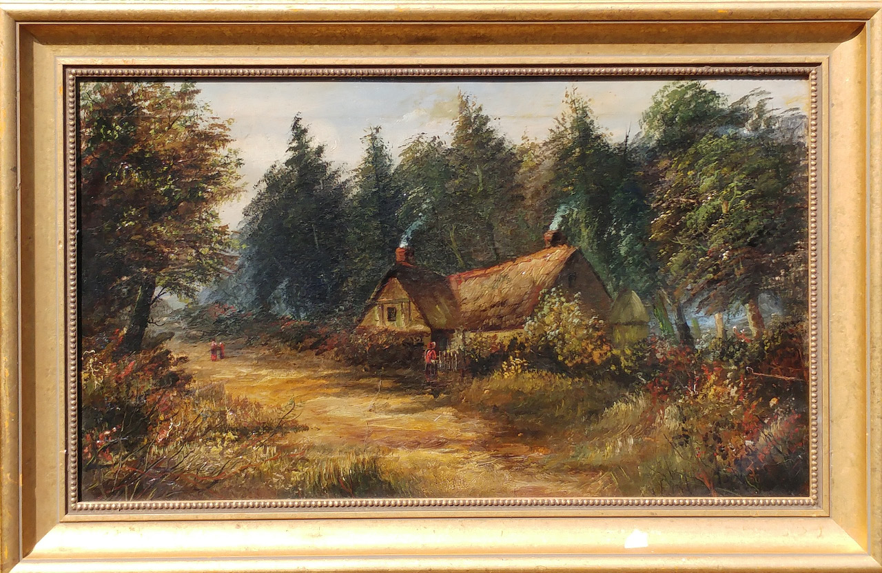 Appraisal: J Henshaw th thC Cottage on woodland track oil on