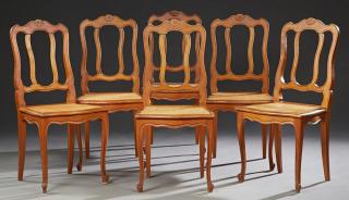 Appraisal: Set of Six French Carved Cherry Dining Chairs t Set