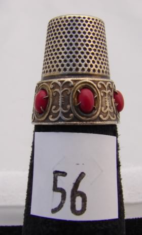 Appraisal: Italy thimble with red stones on band