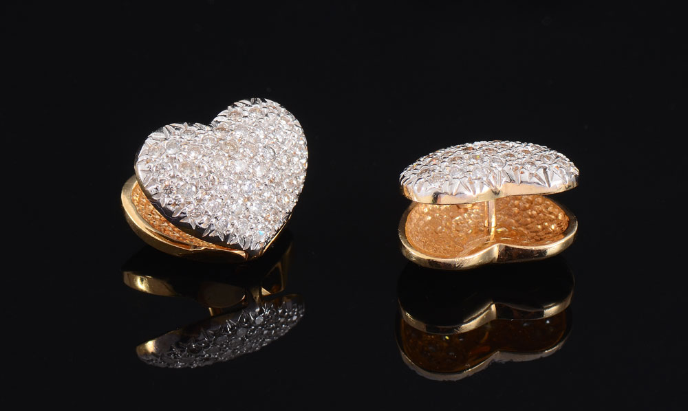 Appraisal: REVERSIBLE PAVE DIAMOND HEART EARRINGS k yellow gold earrings may