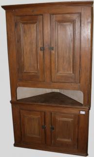 Appraisal: Quebec pine two part corner cupboard having two drawers over