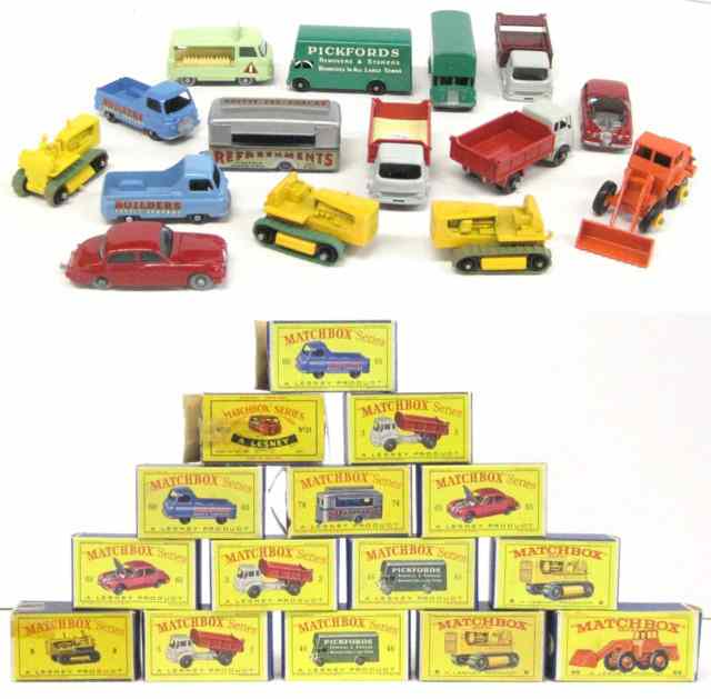 Appraisal: FIFTEEN MATCHBOX TOY VEHICLES including numbers 's Bedford Tipper Trucks