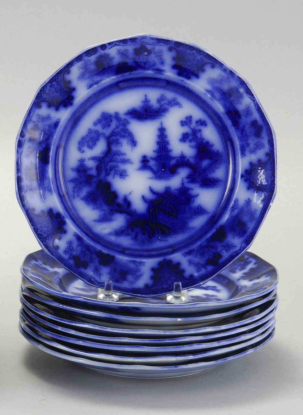 Appraisal: EIGHT FLOW BLUE PLATESMid- th CenturyBy W Adams Sons in