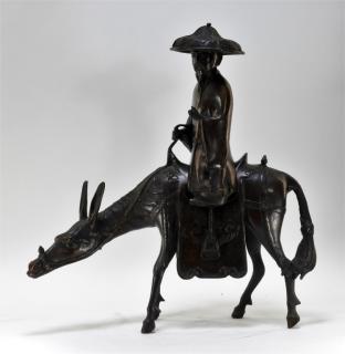 Appraisal: Japanese Bronze Sculpture of a Farmer Mule JAPAN EARLY TH