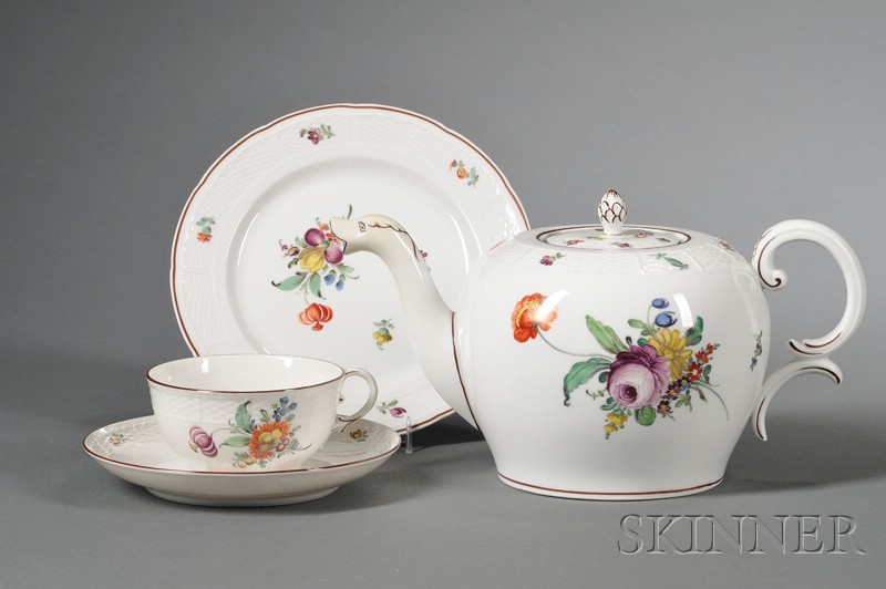 Appraisal: Nymphenberg Porcelain Partial Tea Set th century with ozier rims