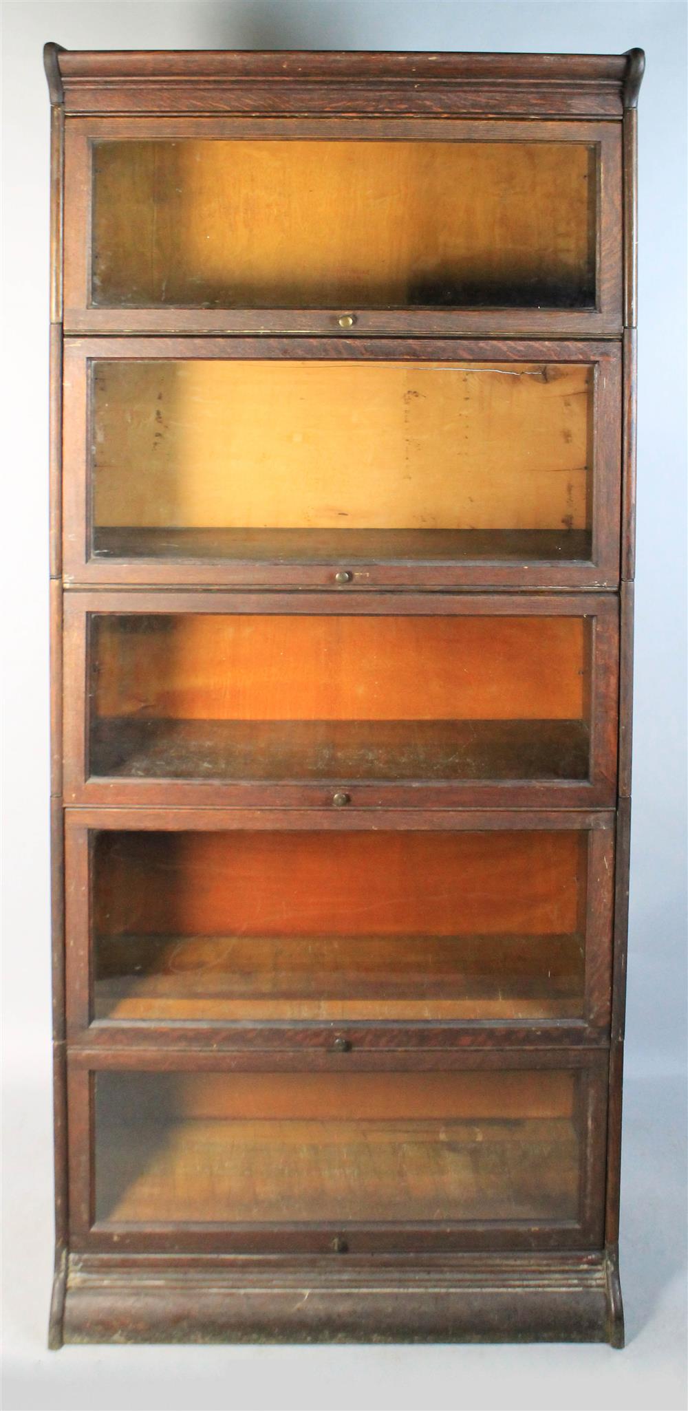 Appraisal: VINTAGE FIVE SECTION BARRISTER OAK BOOKCASE of typical form with