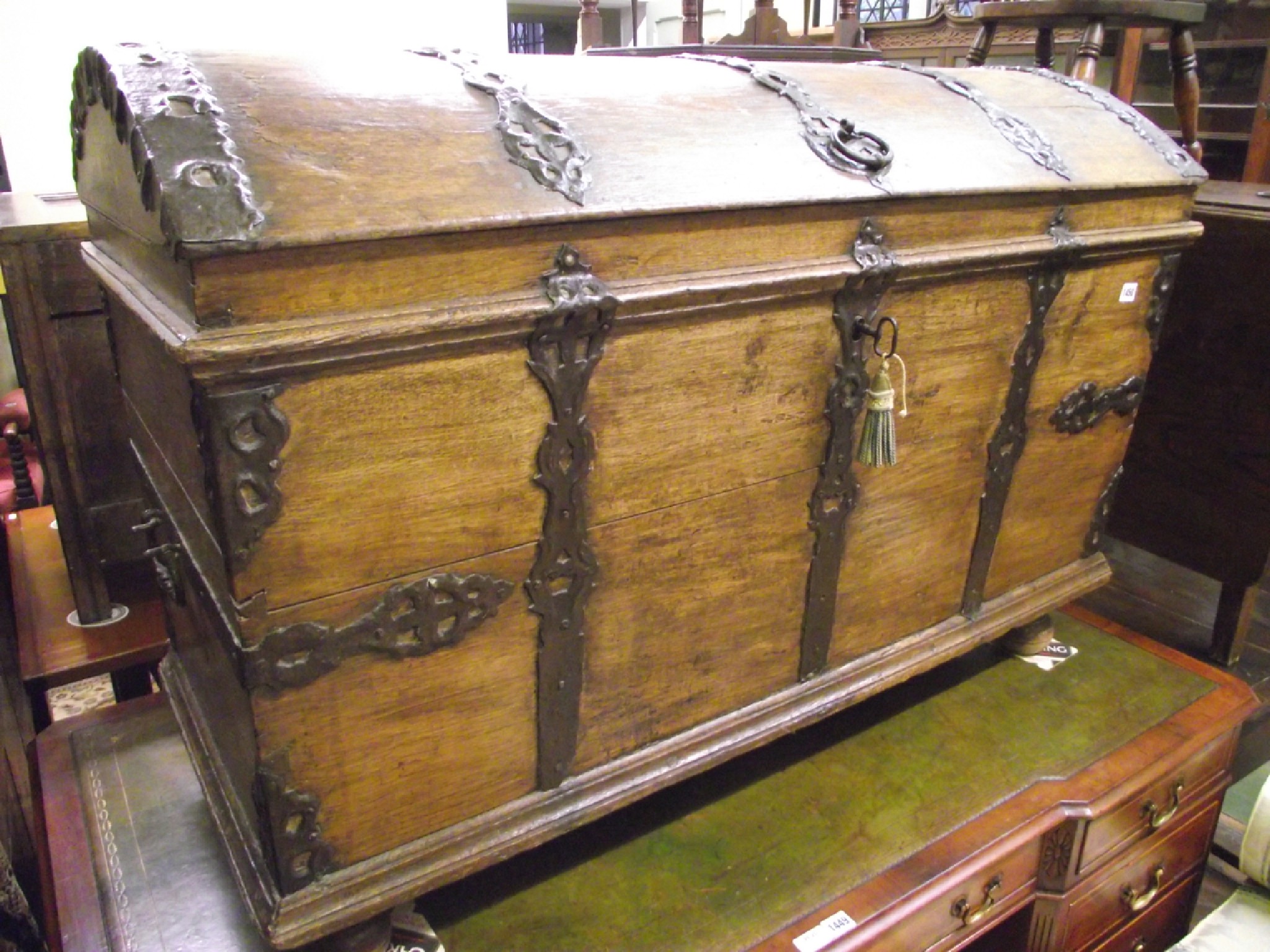 Appraisal: A good quality late th century continental oak coffer with